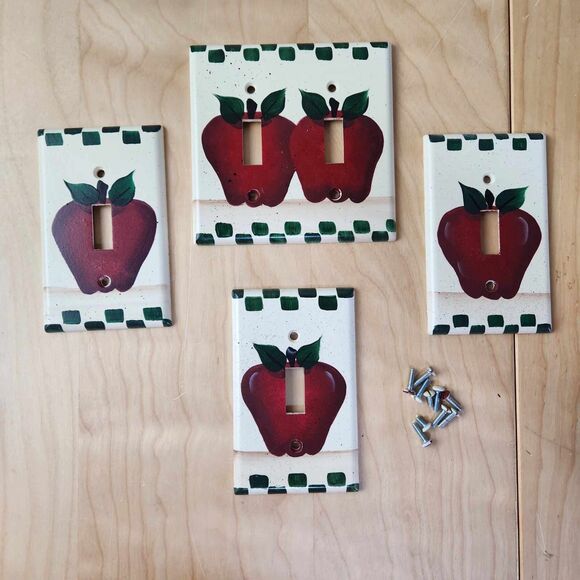 Set of 4 Country Apple Theme Light Switch Wall Plates Primitive by Leviton EUC - Picture 1 of 5